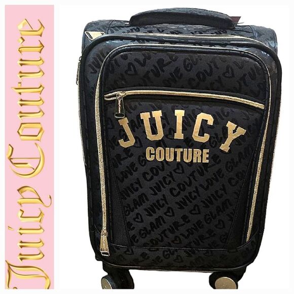 Juicy Couture Glam Gold Juicy Logo Soft Side Expandable Spinner Carry-On Luggage - Picture 1 of 10